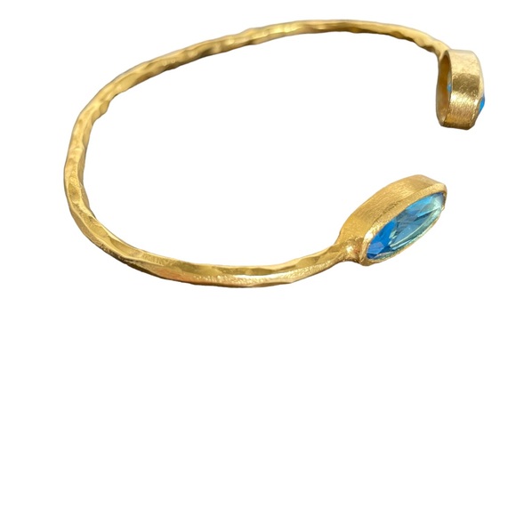 Gold Cuff Bracelet with Blue Crystal Stones - Picture 3 of 11